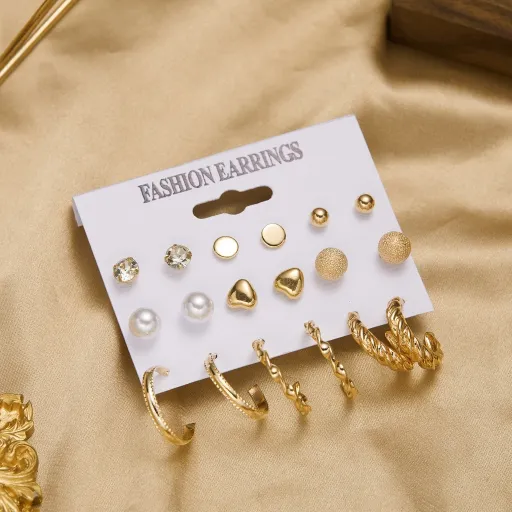 Fashionable Multi-pair Golden Hoop Earrings Set